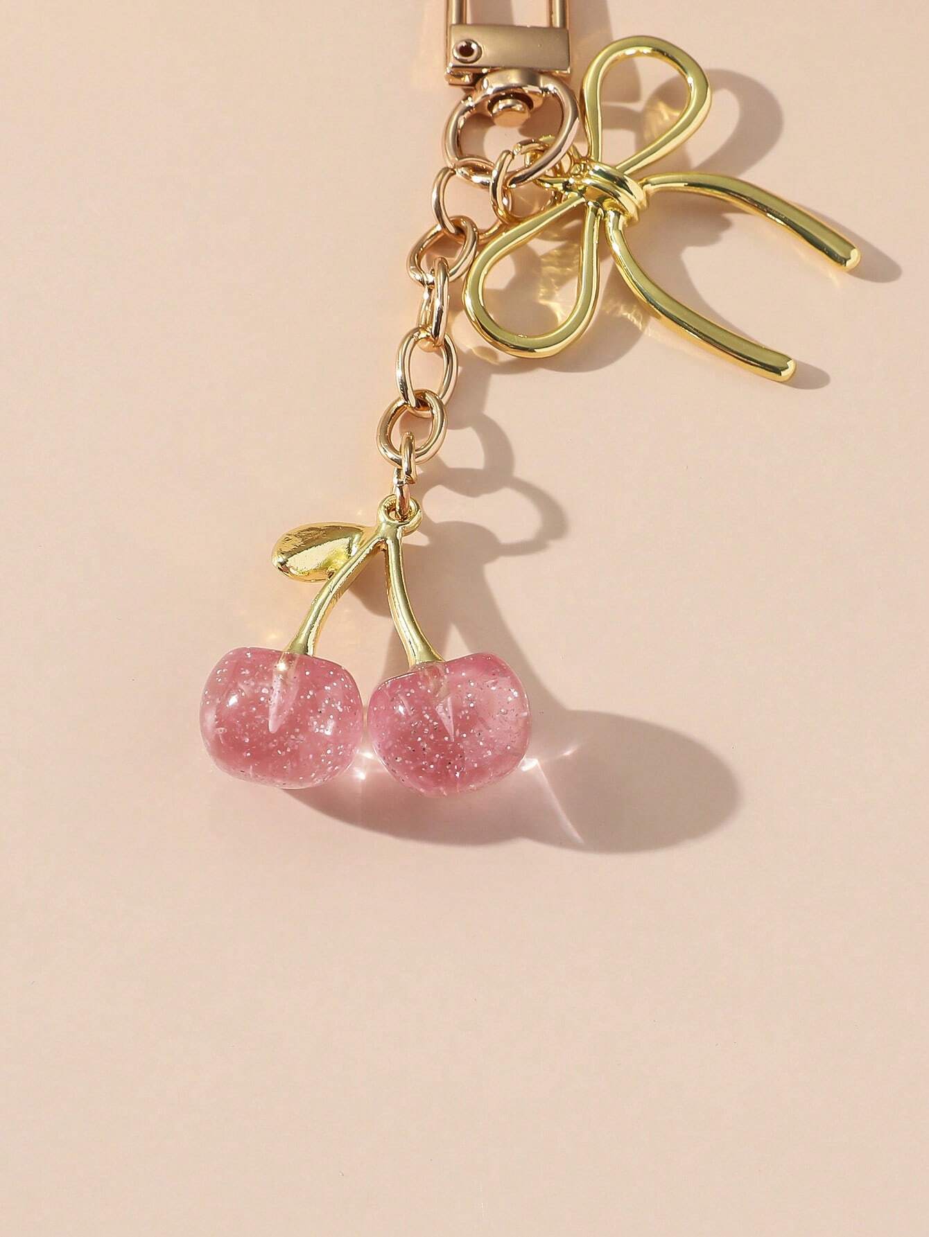 Pink Cherry Blossom Keychain | Gold Bow