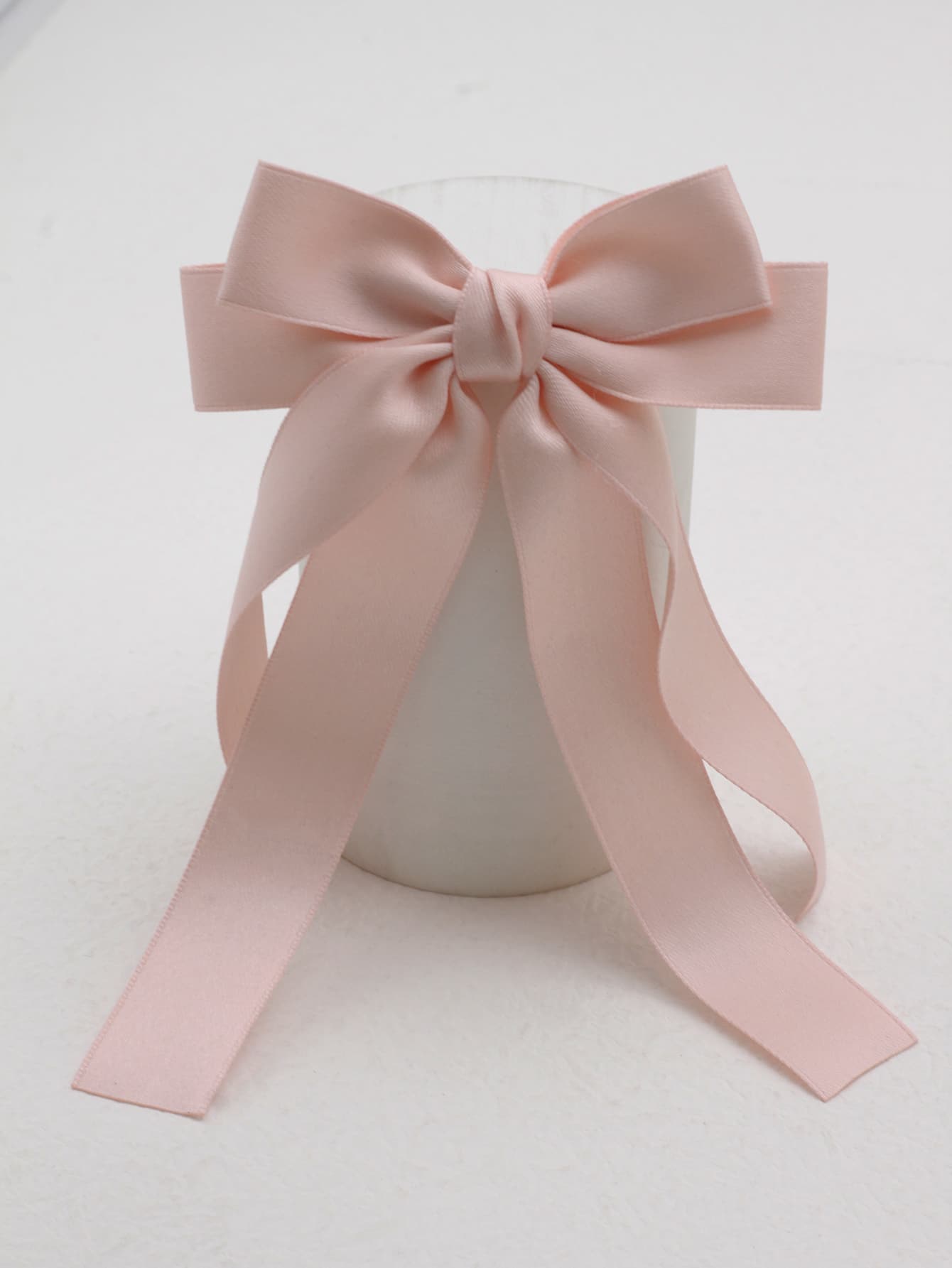 Glittery Ribbon Bow Hair Barrette | Baby Pink