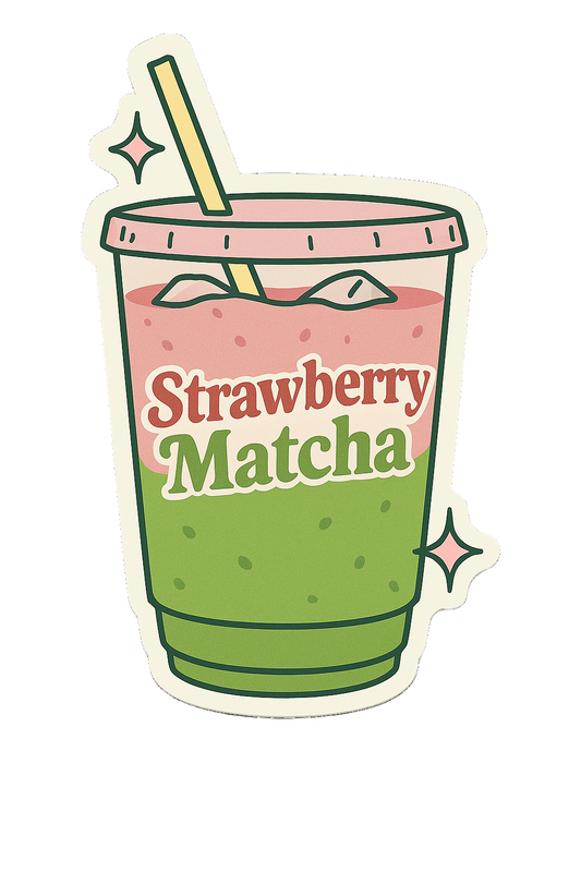 air freshener of a strawberry matcha drink with a straw on a beige background